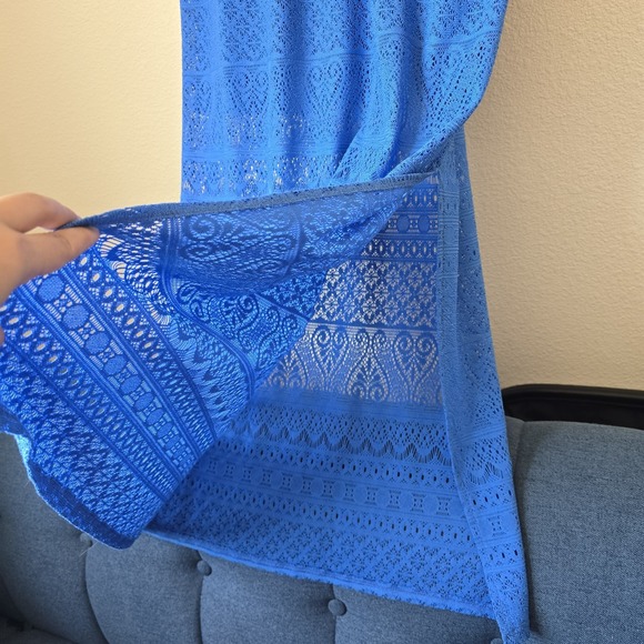 London Times Women Med Blue Maxi Dress Eyelet Coquette Feminine Cottage Vacation - Picture 6 of 7